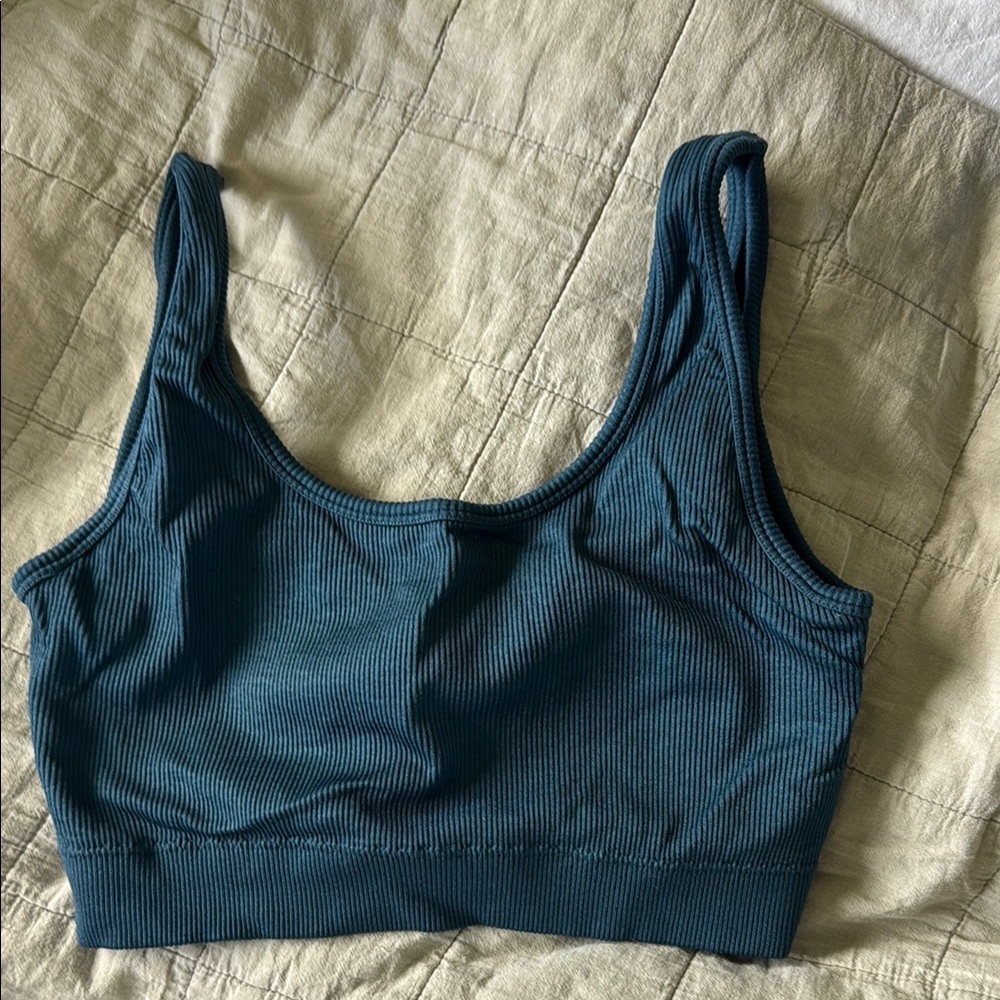 Teal Ribbed Women's Sports Bra